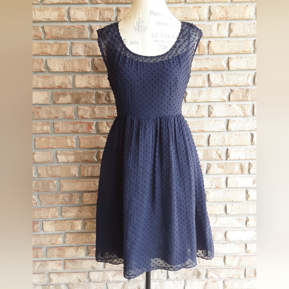 J. Crew Navy Textured Sleeveless Fit-and-Flare Dress